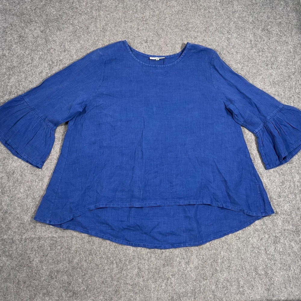 Bryn Walker Blue Linen 3/4 Bell‎ Sleeve Azure Blouse Top Women's Size Large